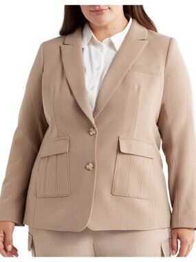 Tahari ASL Tailored Two-Button Blazer Latte Tan Women's Plus 14W NWOT MSRP $169